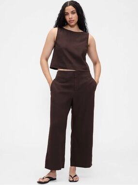 GAP Wide-Leg Linen-Blend cropped tank and pants set Brown NWT Petite 2